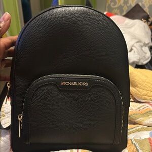 Michael Kors Black Pebbled Leather Backpack with Gold Hardware